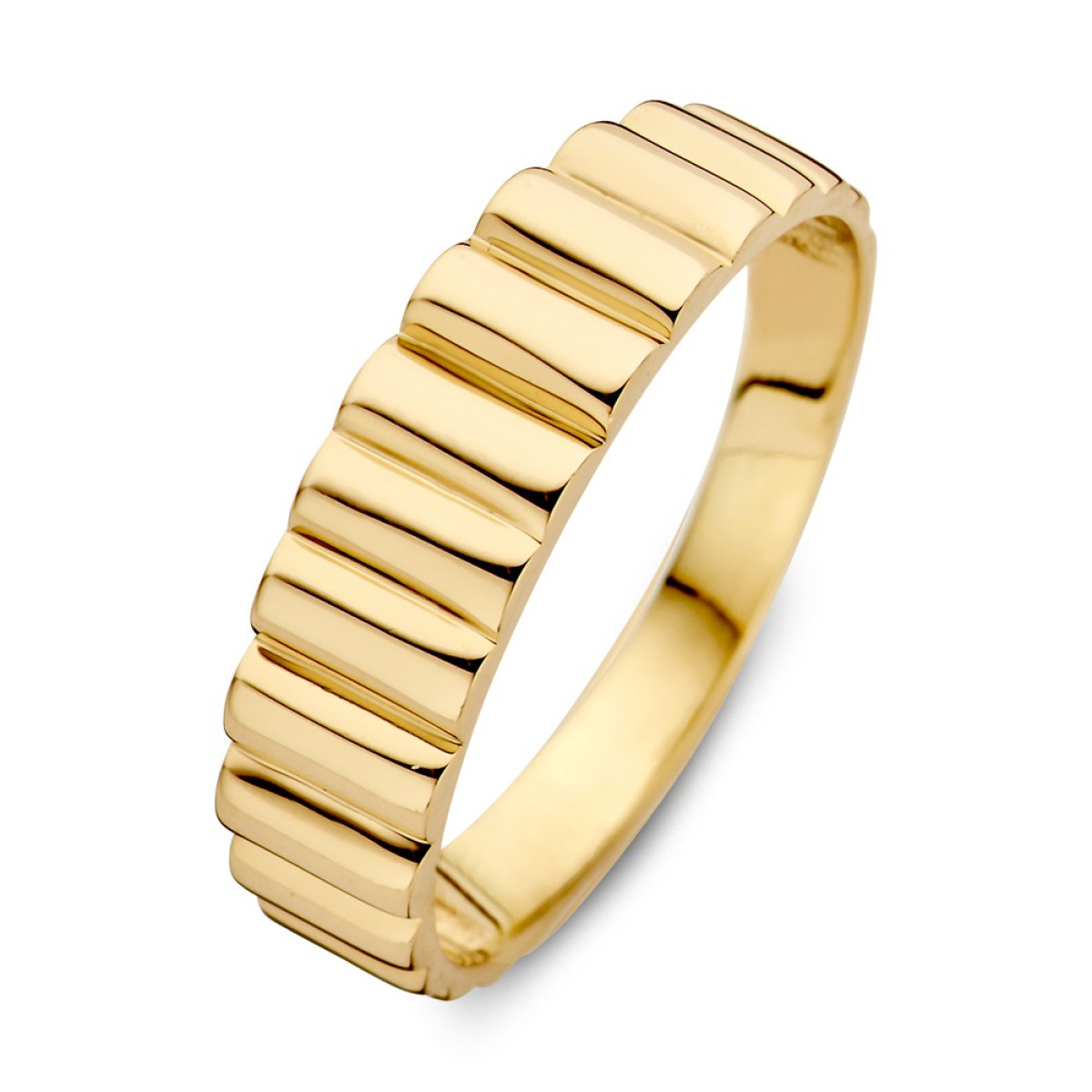 14-karaat gouden schakelring met gestreept patroon van 5.2 mm breed