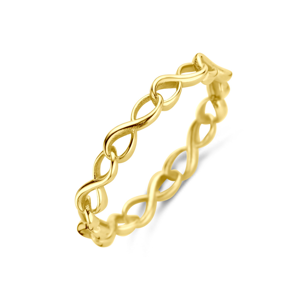 14-karaat gouden schakelring met gevlochten patroon glanzend 3 mm breed