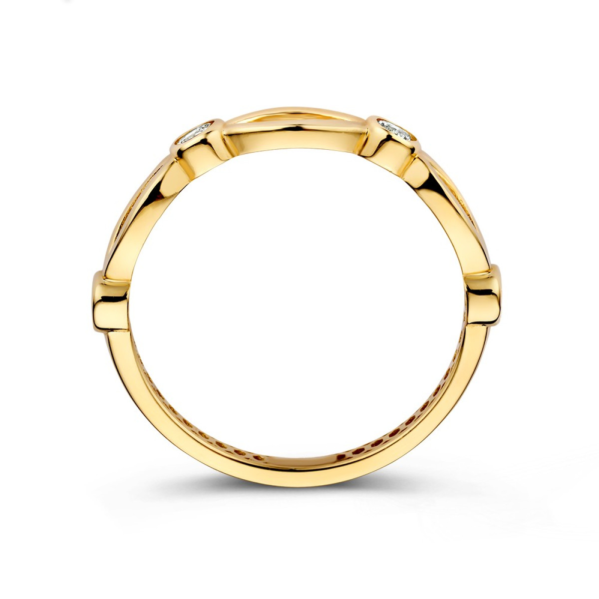 14-karaat gouden schakelring met zirkonia's van  4 mm breed