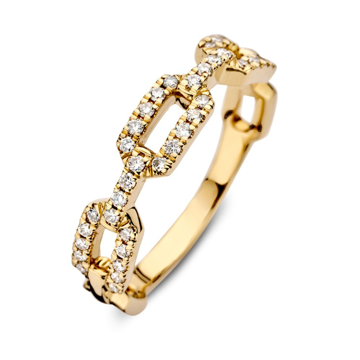 14-karaat gouden schakelring van 4.6 mm breed met diamanten 0.27 crt