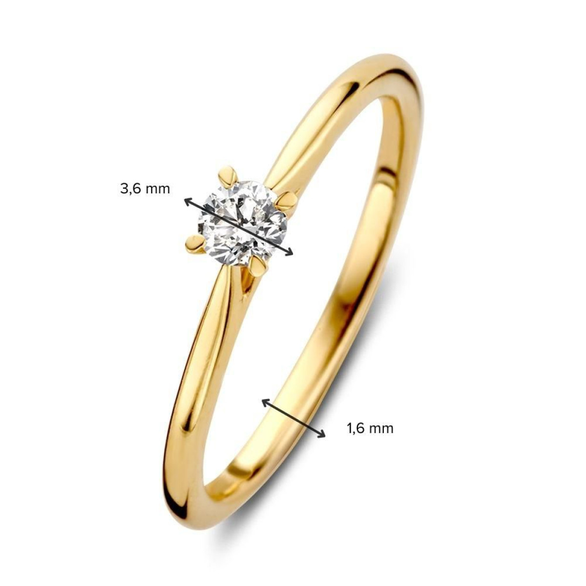 14-karaat gouden solitair ring met briljant geslepen diamant 0.17 crt