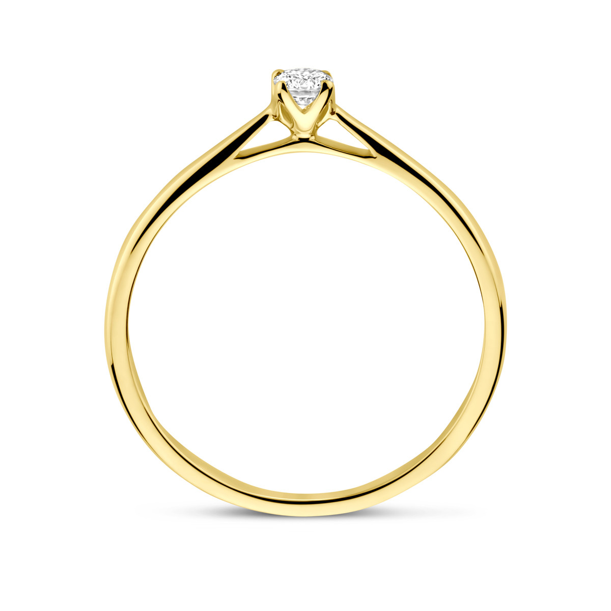 14-karaat gouden solitair ring met briljant geslepen lab diamant 0.10 crt 3 mm breed