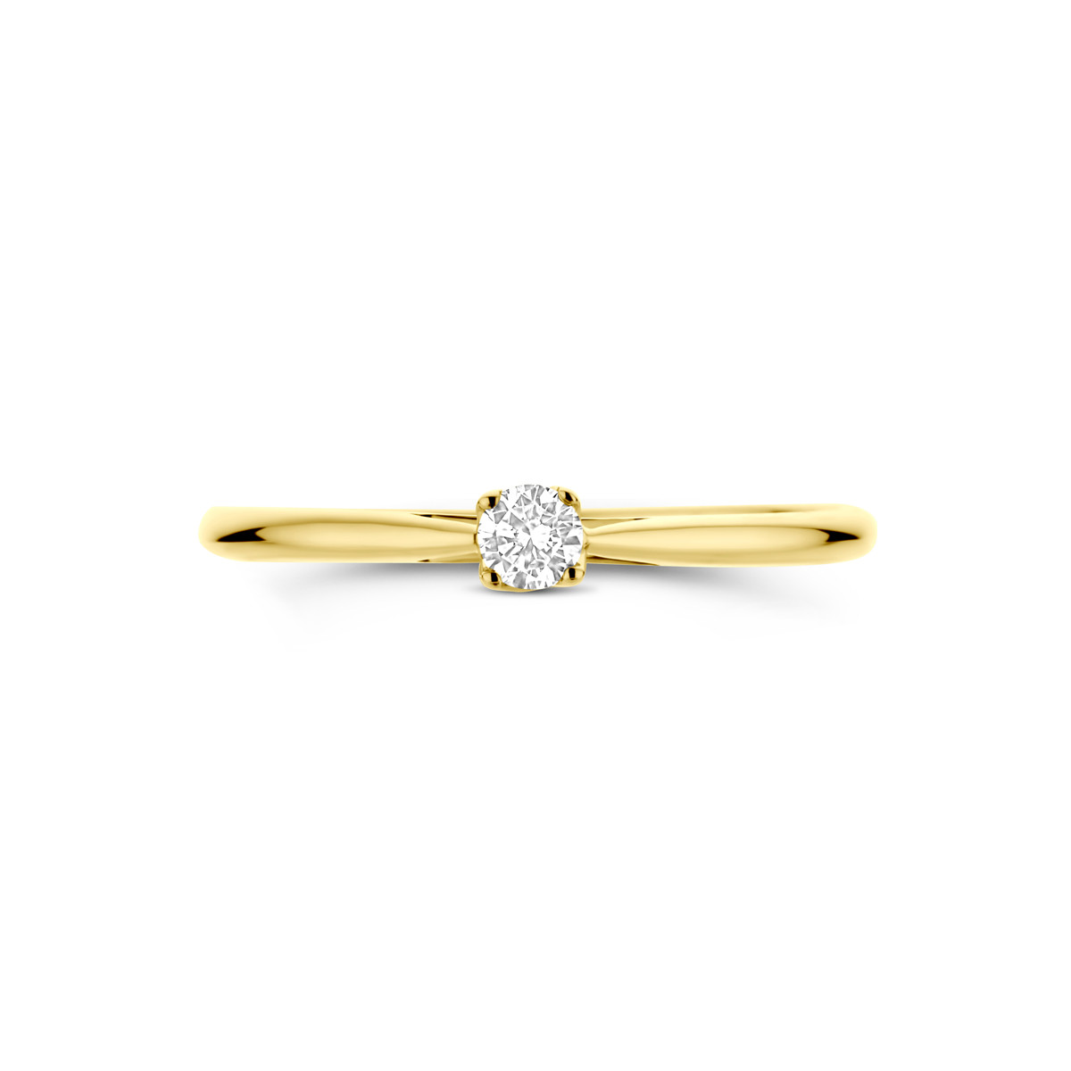 14-karaat gouden solitair ring met briljant geslepen lab diamant 0.10 crt 3 mm breed