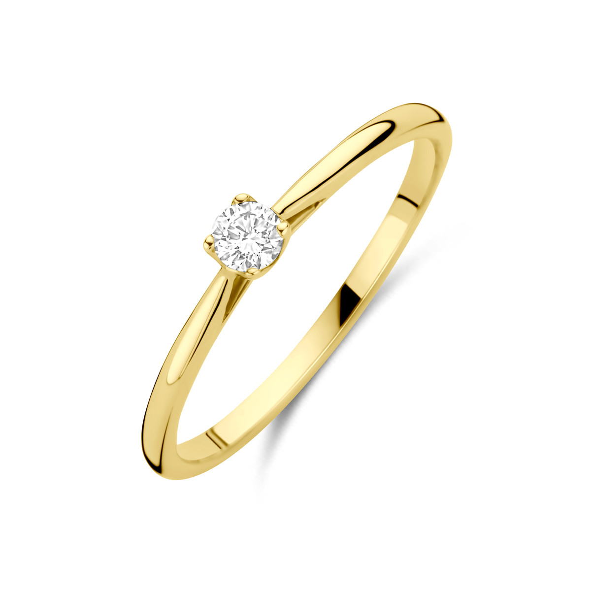 14-karaat gouden solitair ring met briljant geslepen lab diamant 0.10 crt 3 mm breed