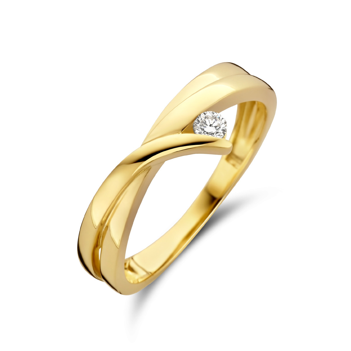 14-karaat gouden solitair ring met diamant 0.06 crt