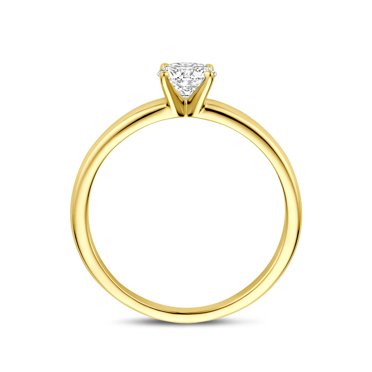 14-karaat gouden solitair ring met diamant 0.5 crt 5 mm breed