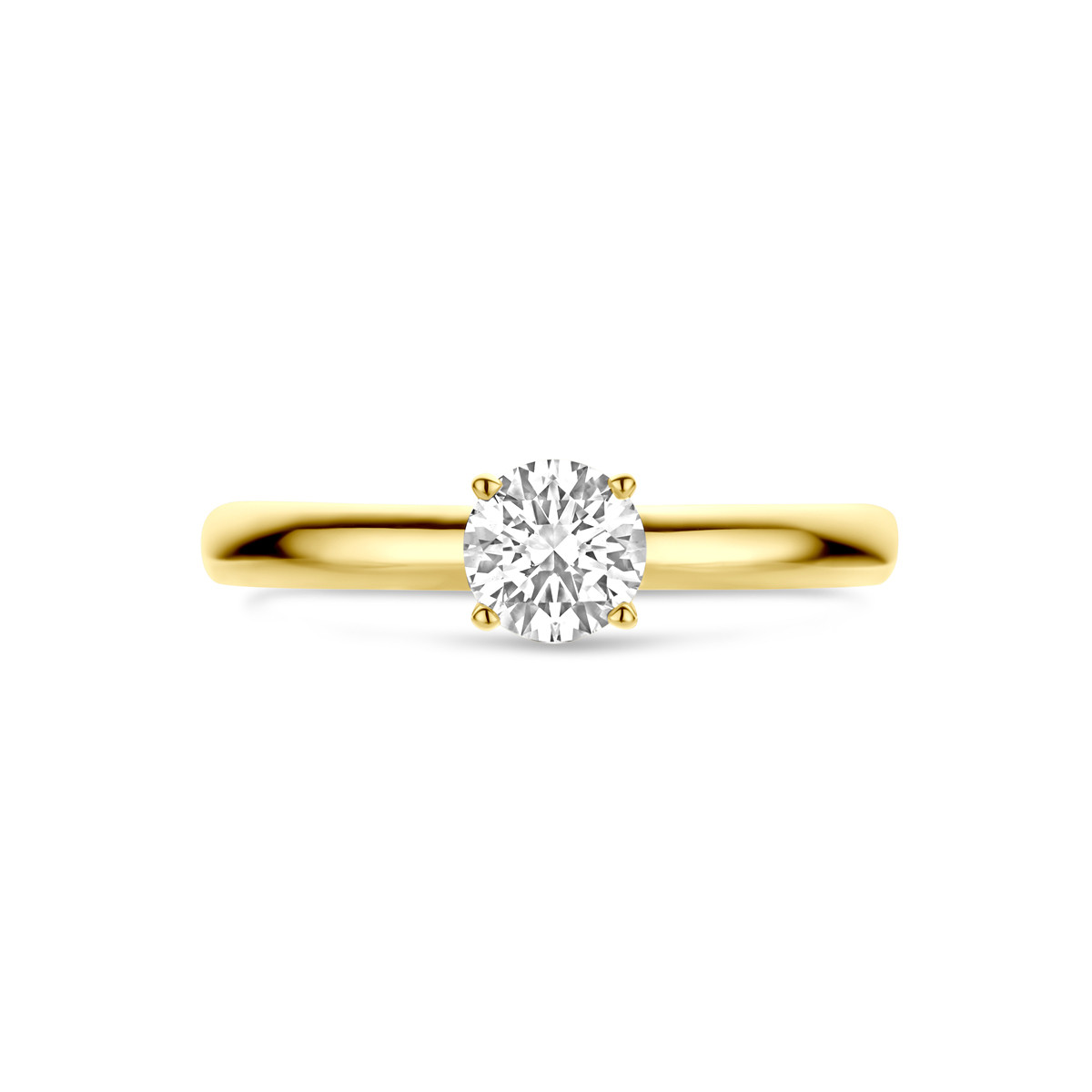 14-karaat gouden solitair ring met diamant 0.5 crt 5 mm breed