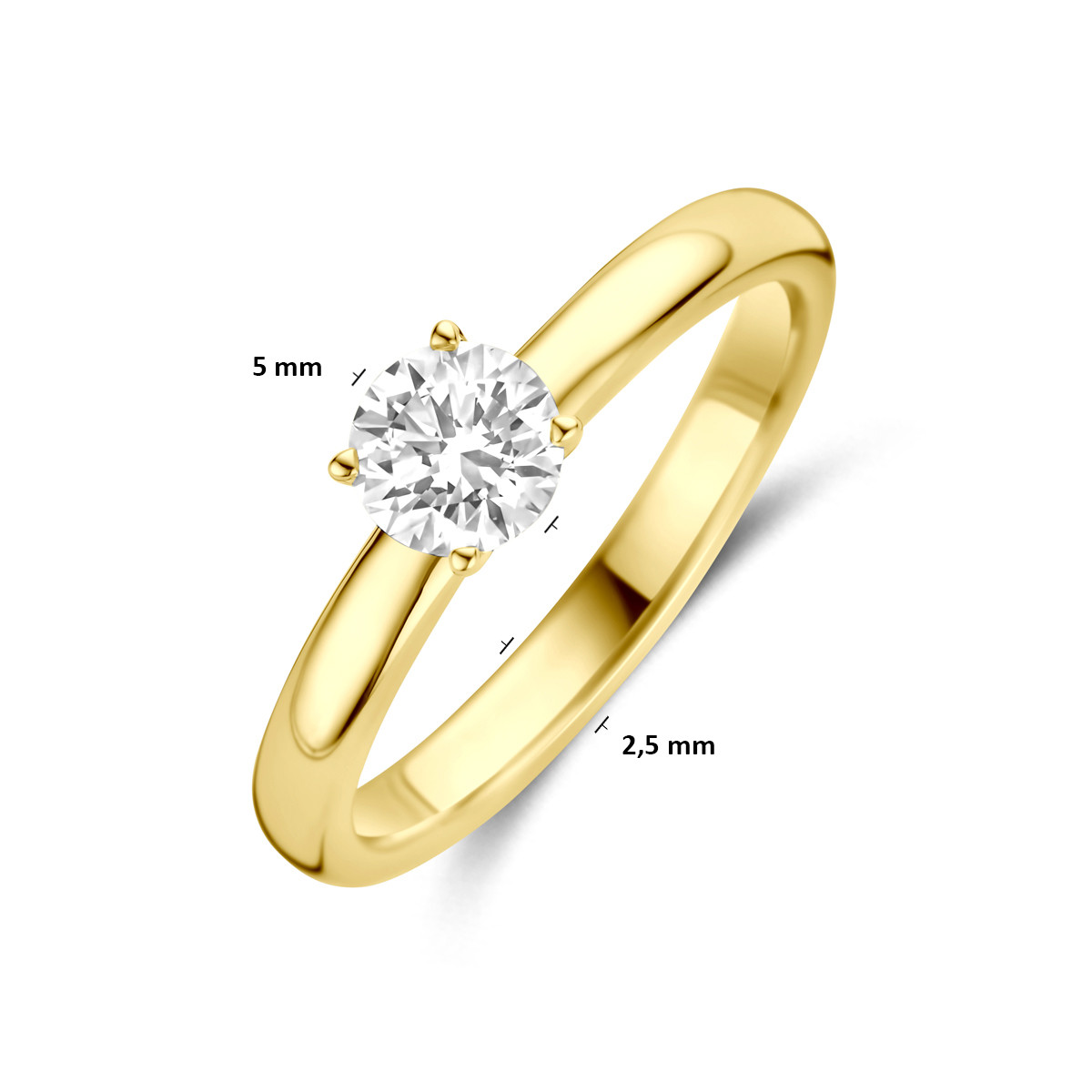 14-karaat gouden solitair ring met diamant 0.5 crt 5 mm breed