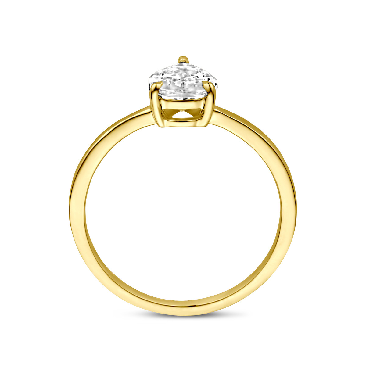 14-karaat gouden solitair ring met glanzende peer geslepen zirkonia 8 mm breed