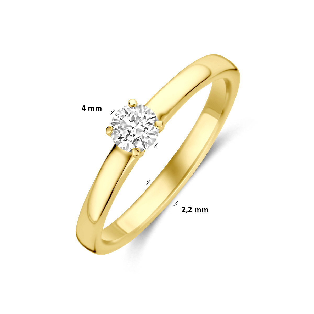 14-karaat gouden solitair ring met natuurlijke diamant 0.25 crt 4 mm breed