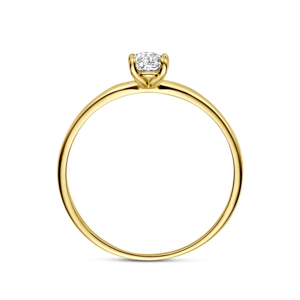 14-karaat gouden solitair ring met ovaal geslepen zirkonia 6 mm breed