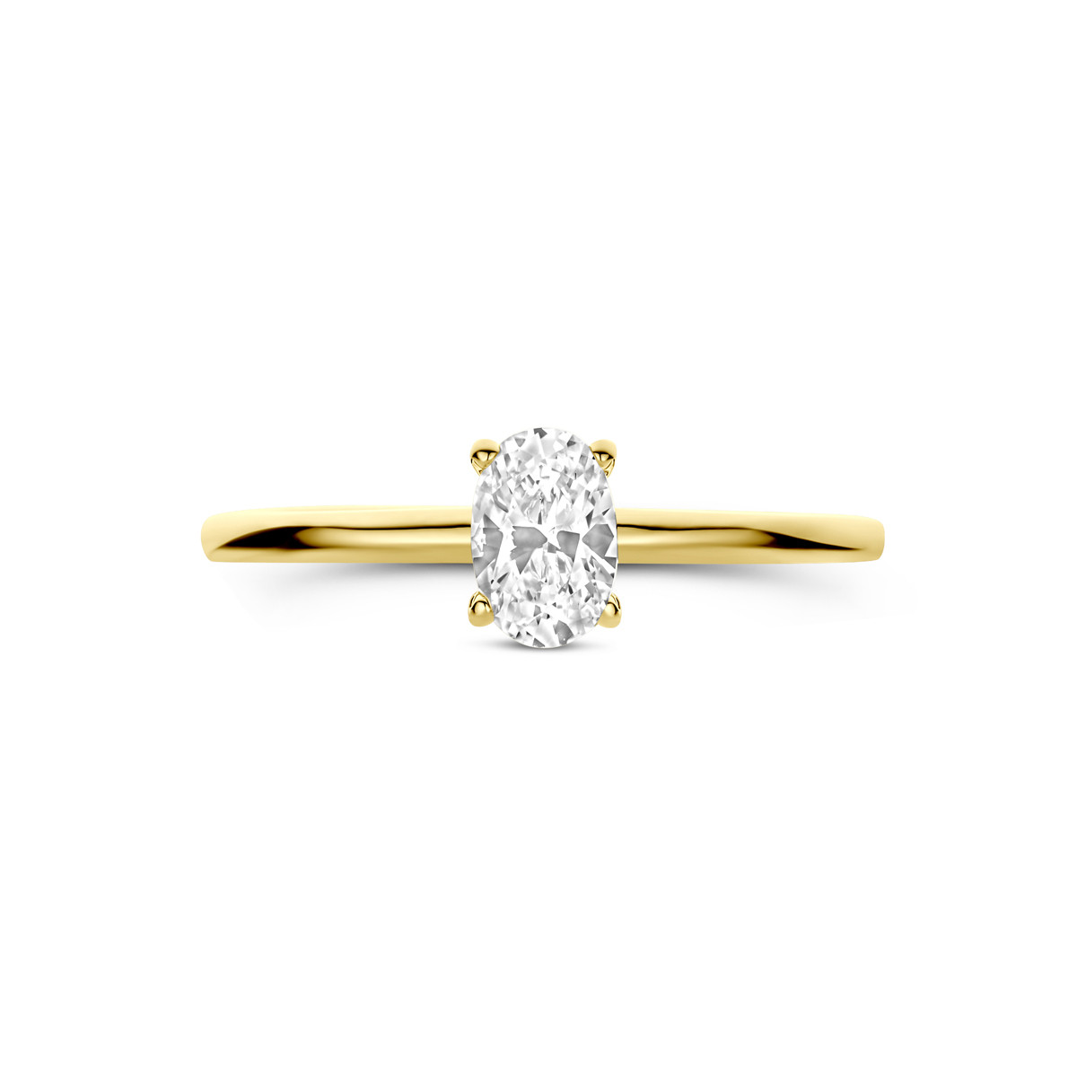 14-karaat gouden solitair ring met ovaal geslepen zirkonia 6 mm breed