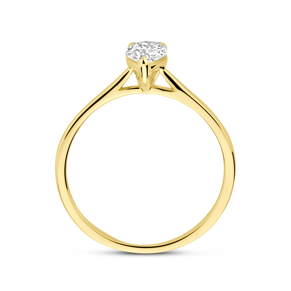 14-karaat gouden solitair ring met peer geslepen lab diamant 0.50 crt 7 mm breed