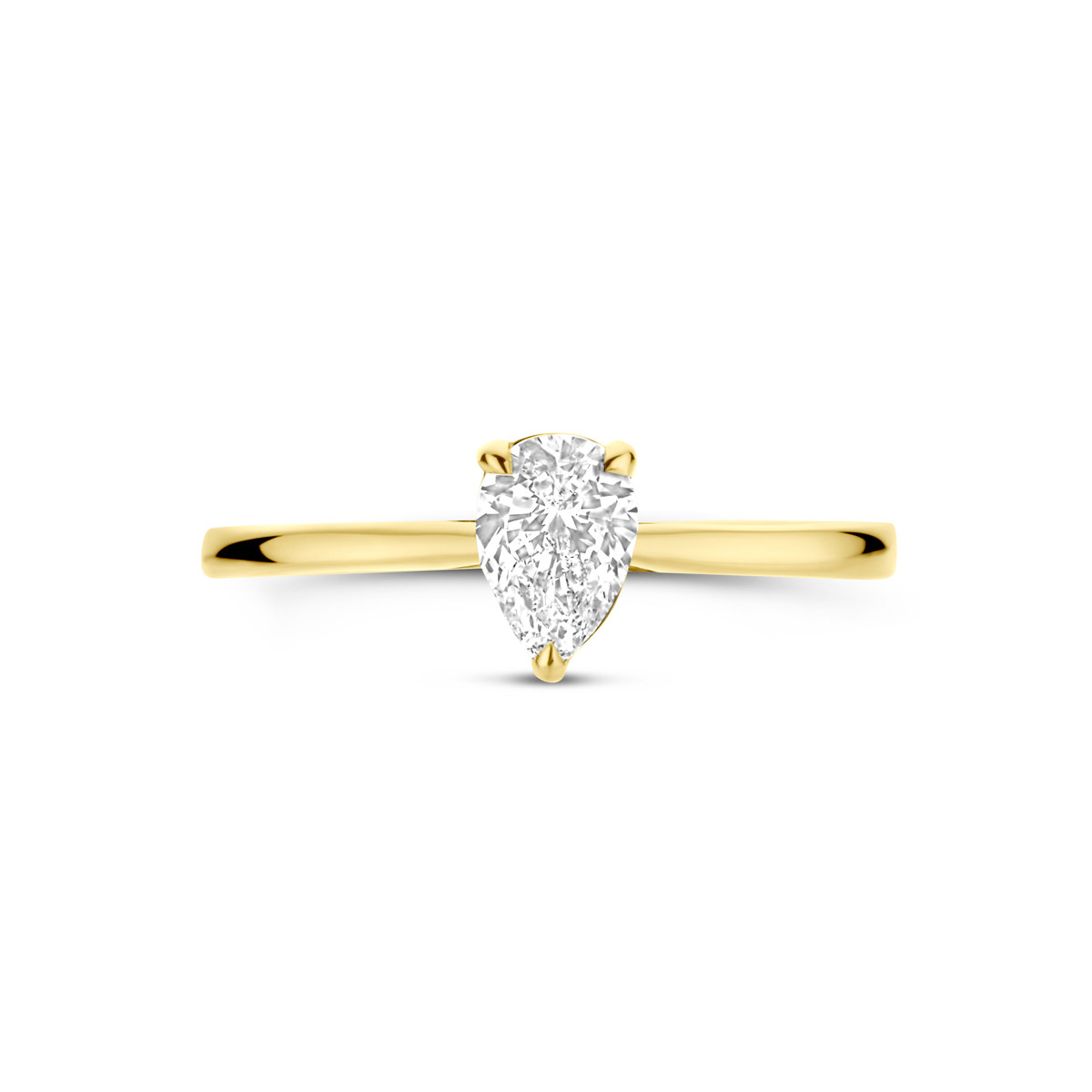 14-karaat gouden solitair ring met peer geslepen lab diamant 0.50 crt 7 mm breed