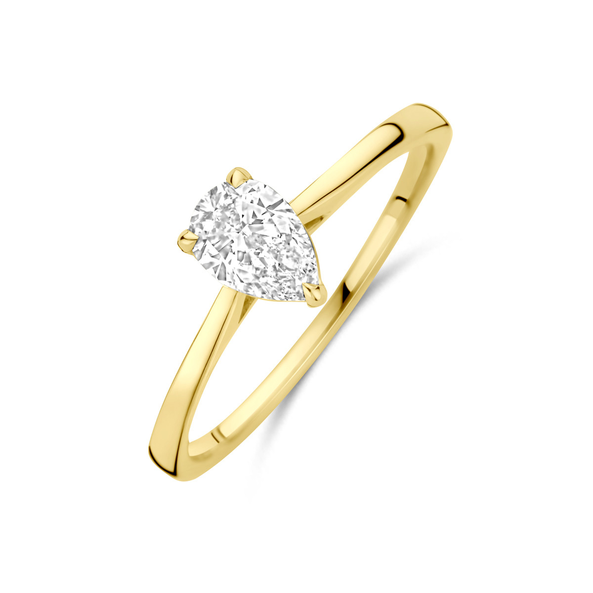 14-karaat gouden solitair ring met peer geslepen lab diamant 0.50 crt 7 mm breed