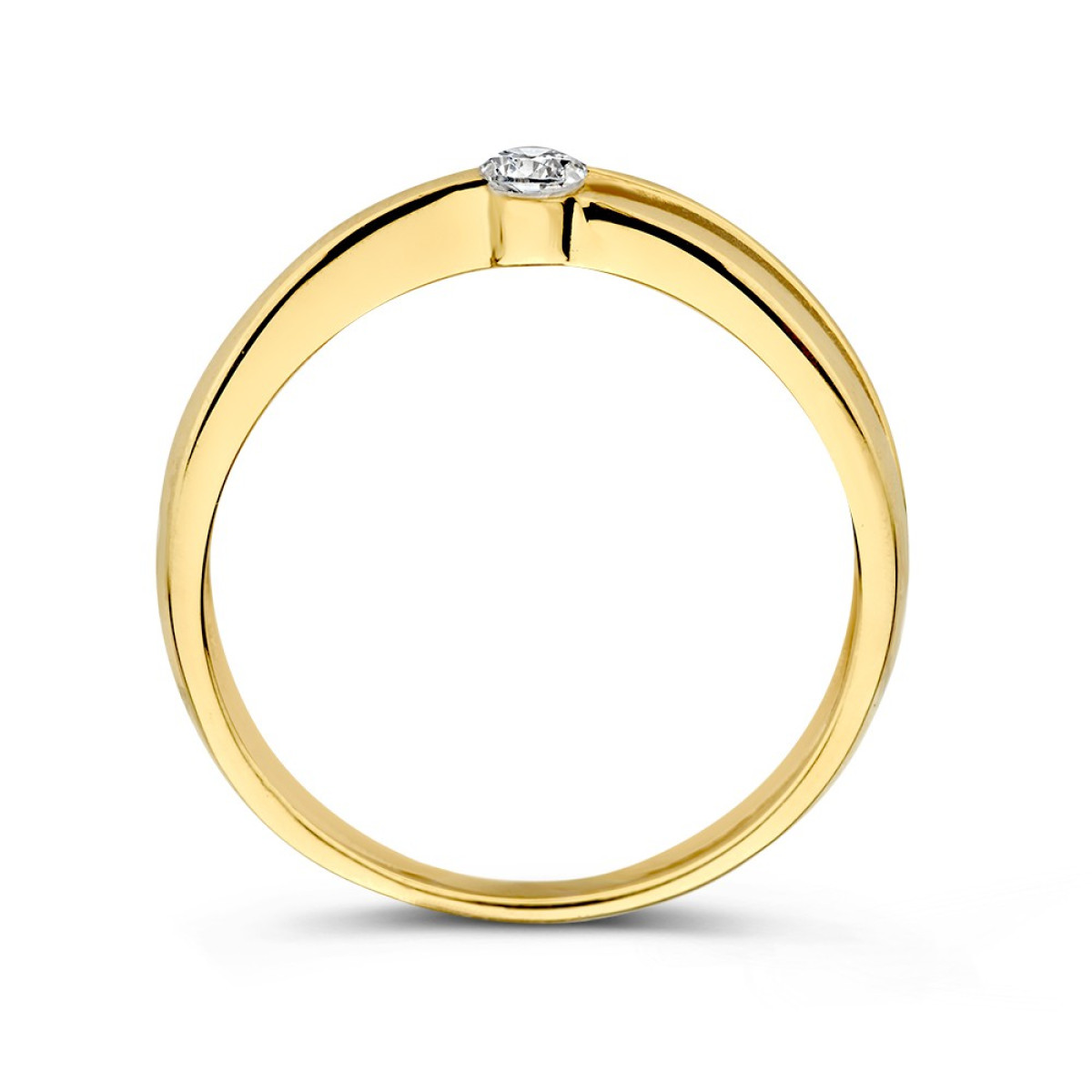 14-karaat gouden solitair ring met stralende zirkonia van 3 mm breed