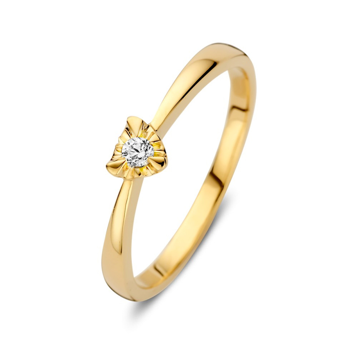 14-karaat gouden solitair ring met uniek hartje van 4.2 mm en diamant 0.05 crt