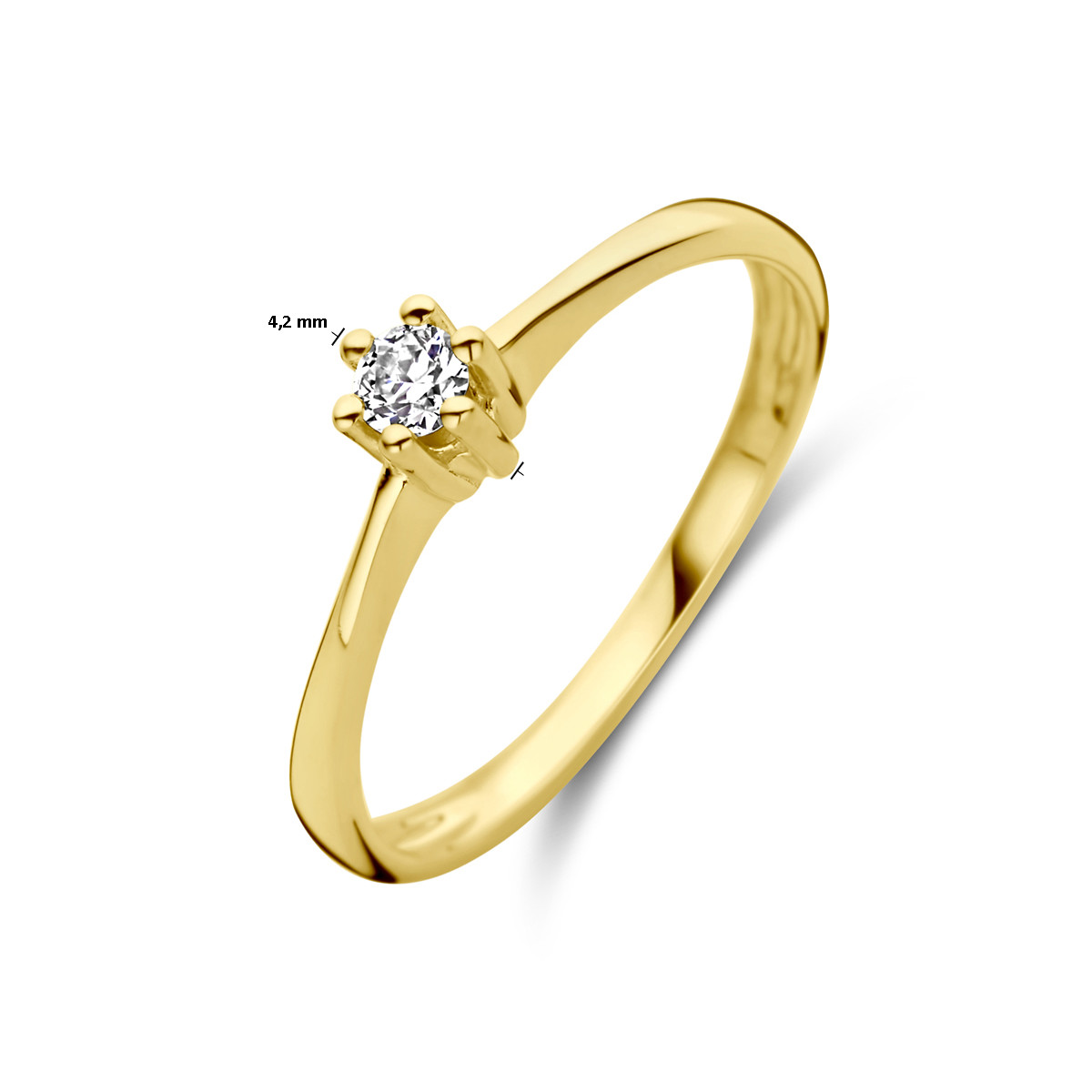 14-karaat gouden solitaire ring met diamant 0.10 crt 4.2 mm