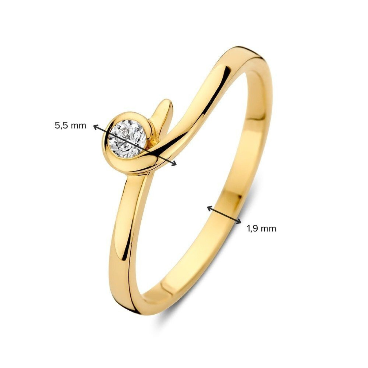 14-karaat gouden solitaire ring met sierlijke zirkonia 5.5 mm