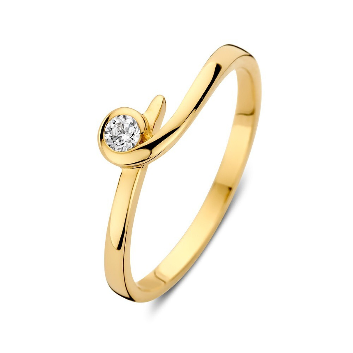 14-karaat gouden solitaire ring met sierlijke zirkonia 5.5 mm