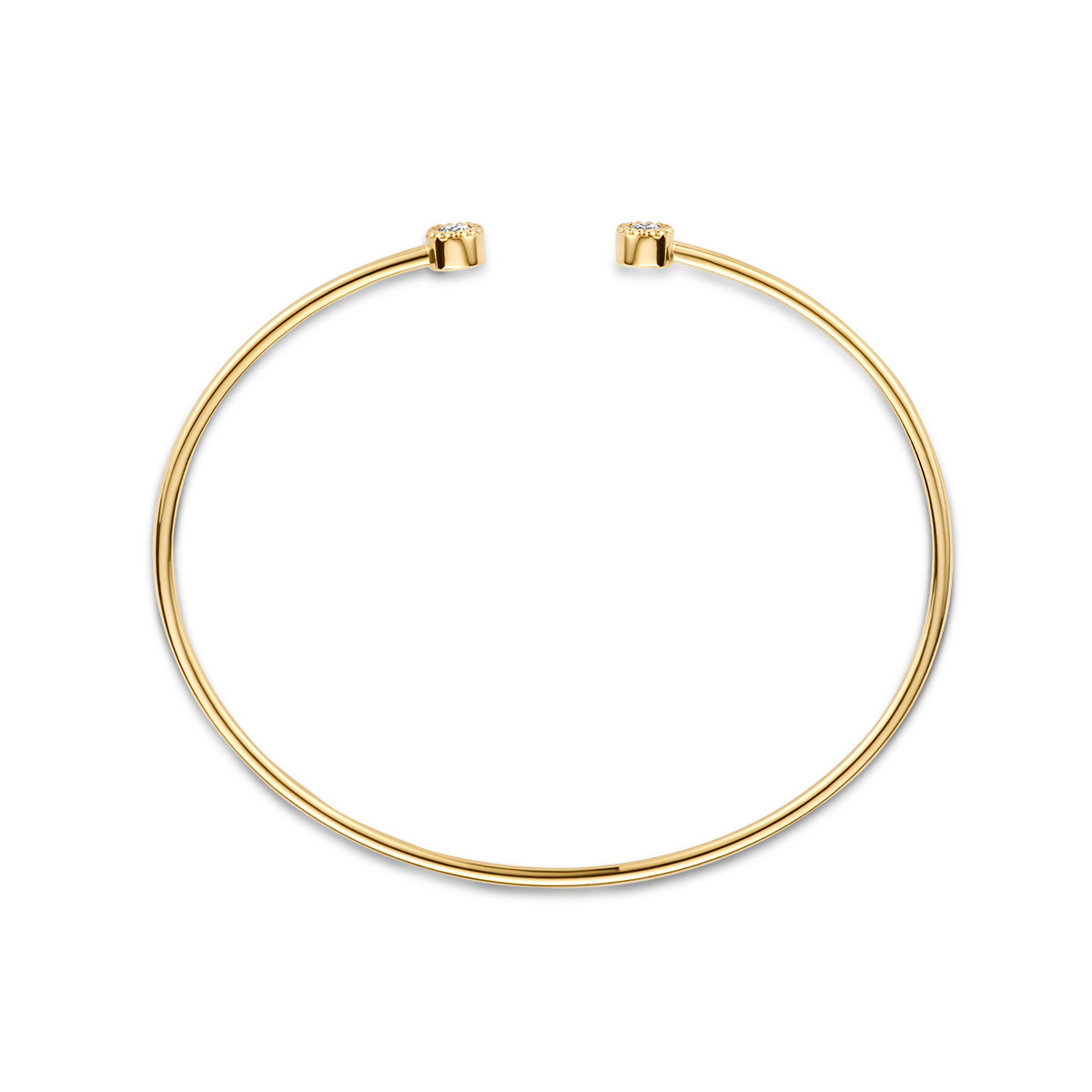 14-karaat gouden spang armband met twee diamanten - Diameter 55 mm