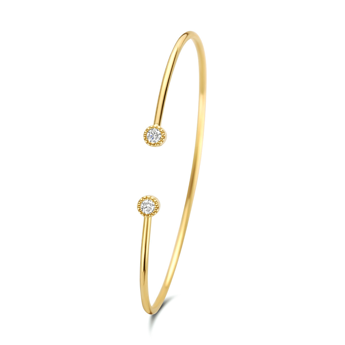 14-karaat gouden spang armband met twee diamanten - Diameter 55 mm