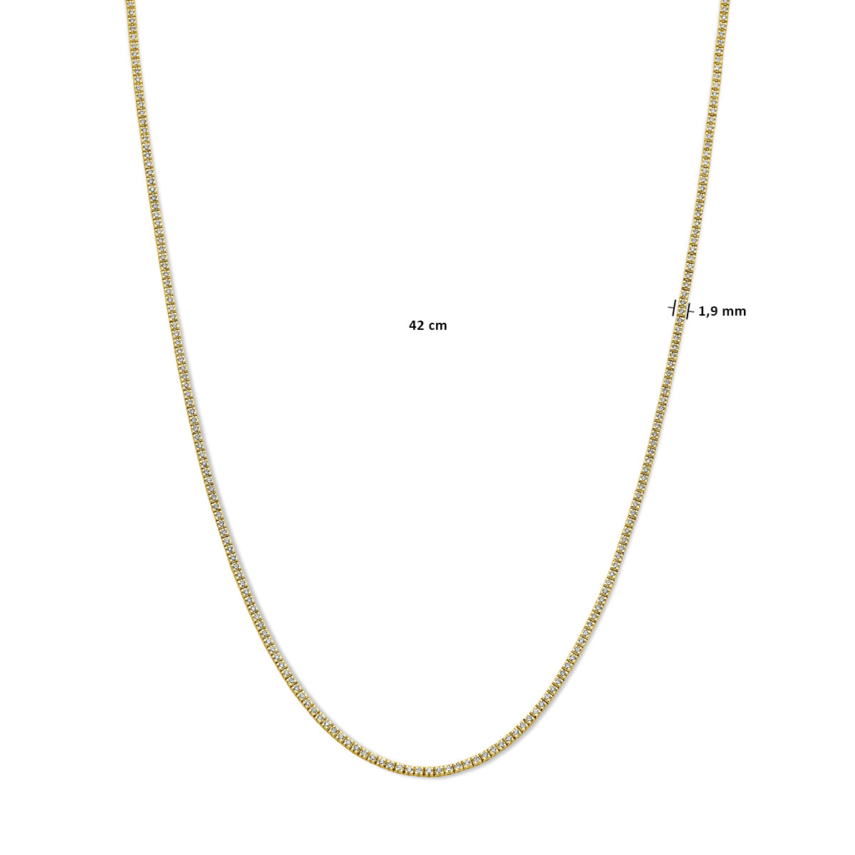 14-karaat gouden tennisketting met lab grown diamanten 2 crt 1.9 mm breed - Lengte 42 cm