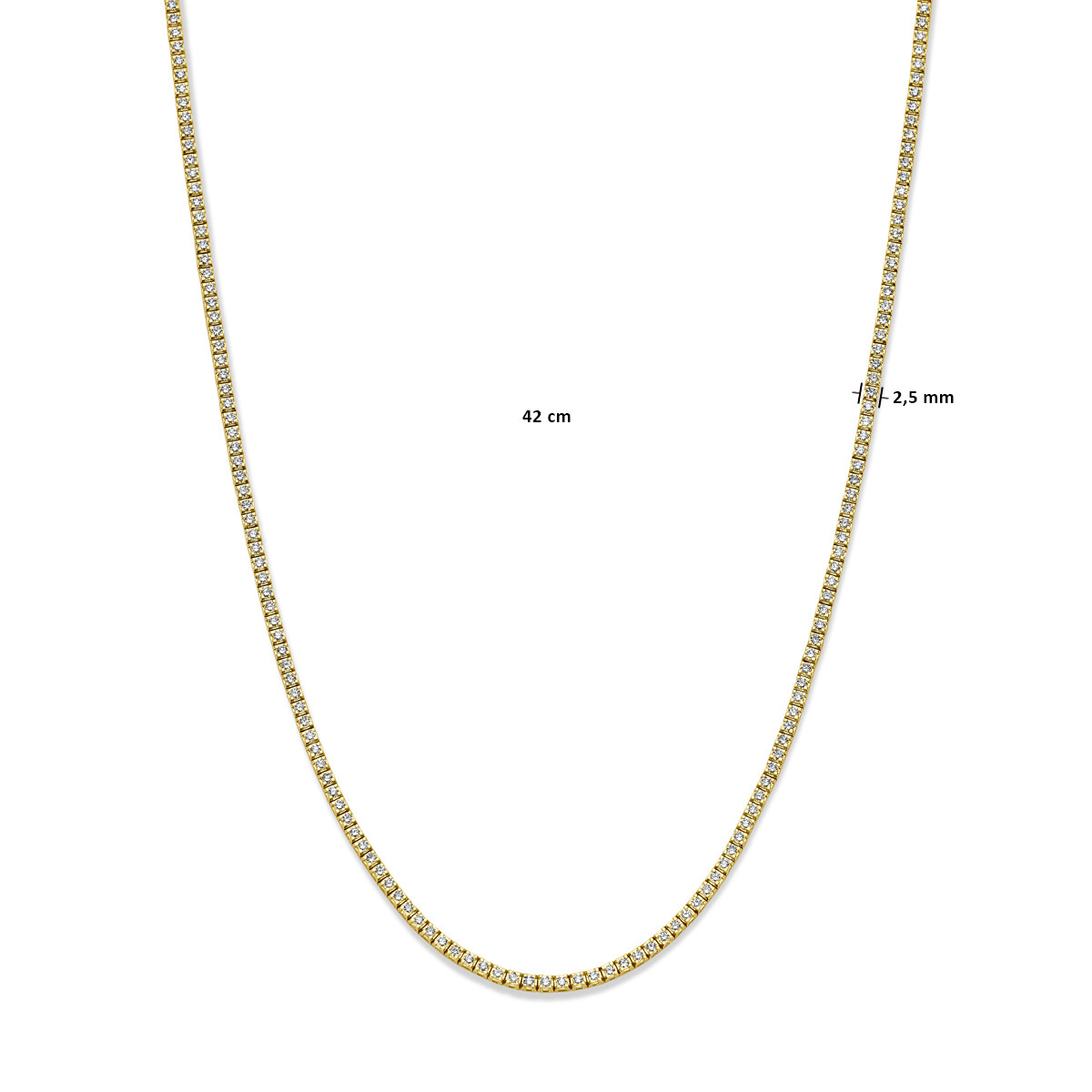 14-karaat gouden tennisketting met lab grown diamanten 5 crt 2.5 mm breed - Lengte 42 cm