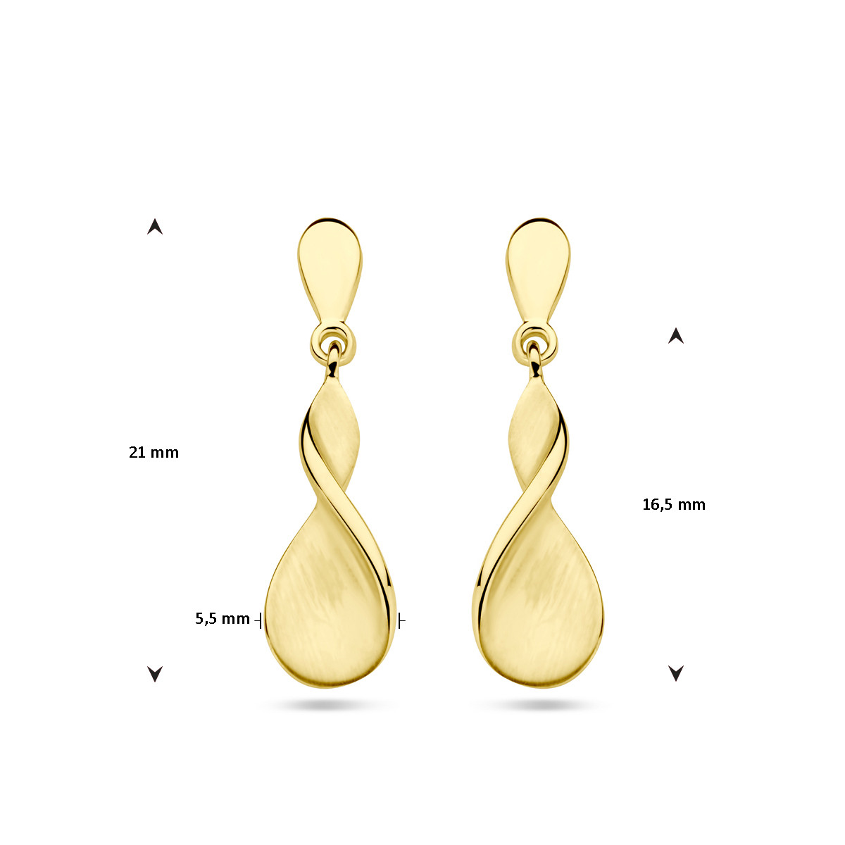 14-karaat gouden twisted oorhangers - 5.5 mm x 16.5 mm