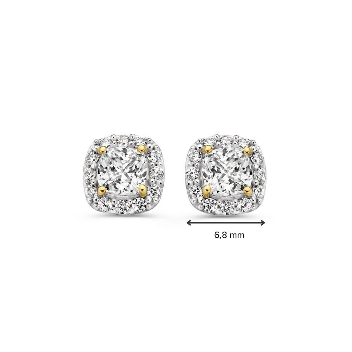 14-karaat gouden vierkante oorstekers met zirkonia's 6.8 mm breed