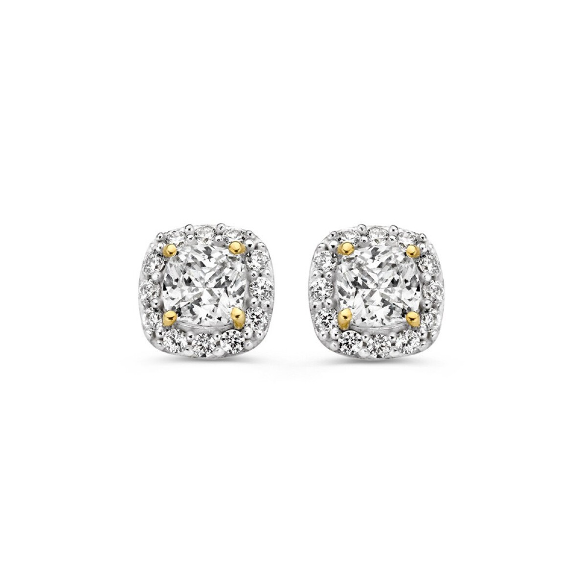 14-karaat gouden vierkante oorstekers met zirkonia's 6.8 mm breed