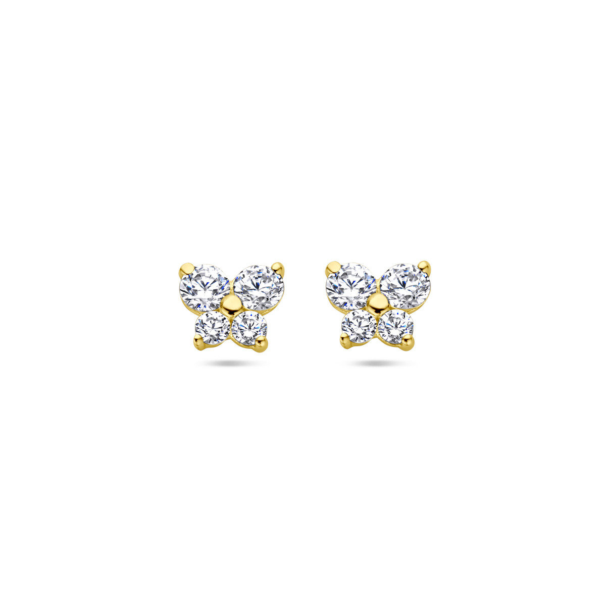14-karaat gouden vlinder oorbellen met transparante zirkonia - 4.5 mm x 5.5 mm