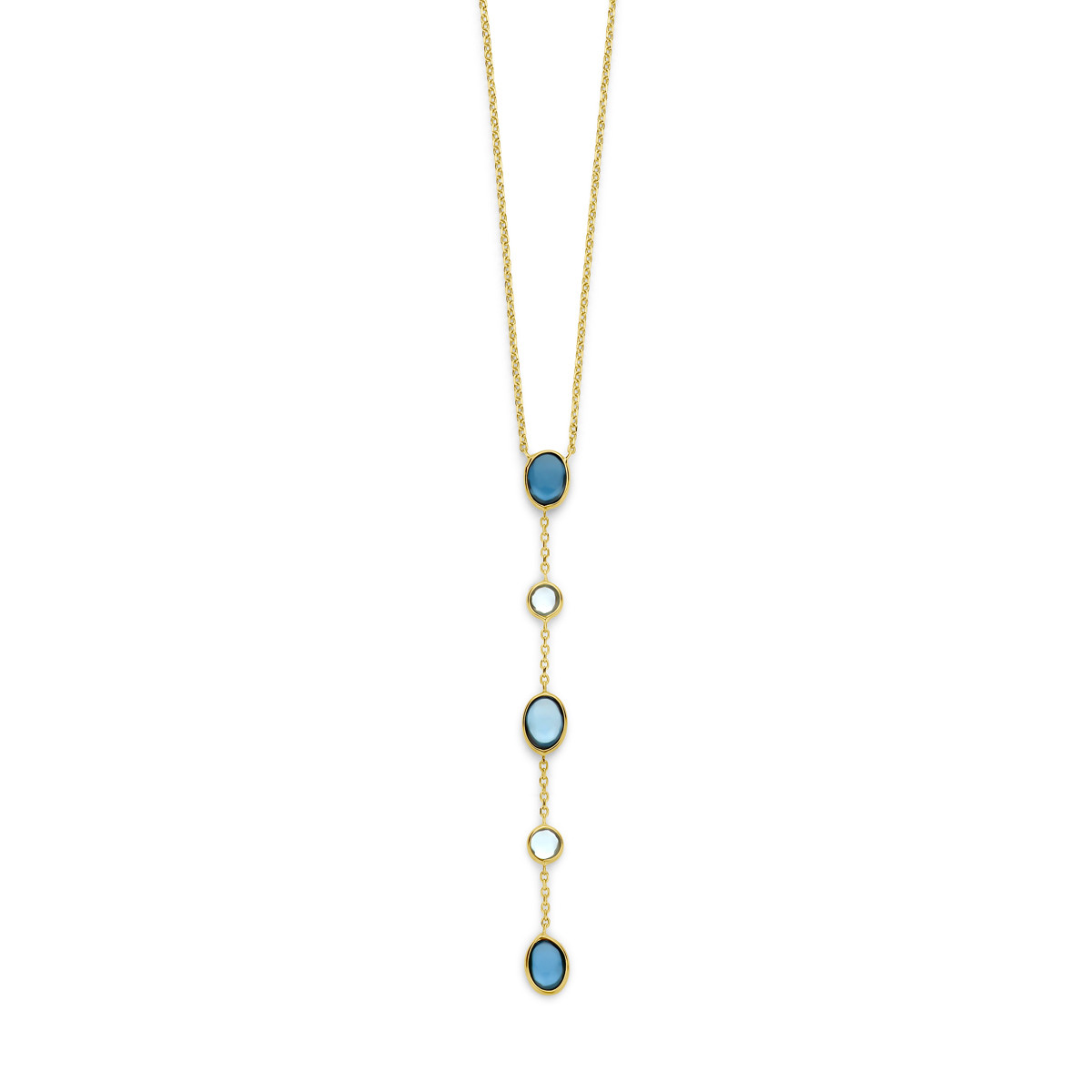 14-karaat gouden y-ketting met blauwe en London blue topaas - Lengte 45 - 47 cm