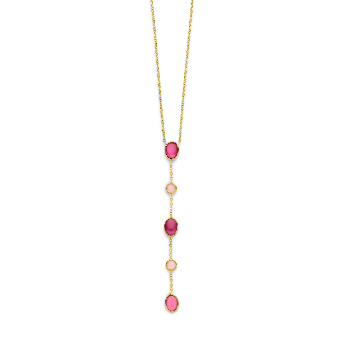 14-karaat gouden y-ketting met opaal en robijn - Lengte 45-47 cm