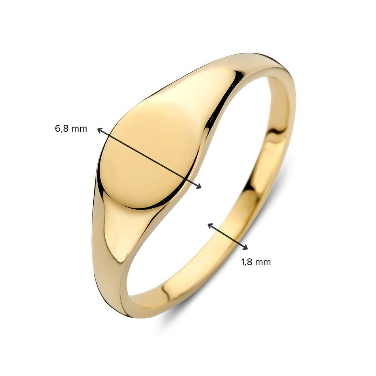 14-karaat gouden zegelring met gladde ovale bovenkant glanzend 6.8 mm breed