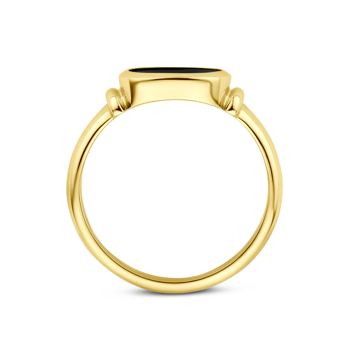 14-karaat gouden zegelring met glanzende onyx in ovale vorm 8.5 mm breed