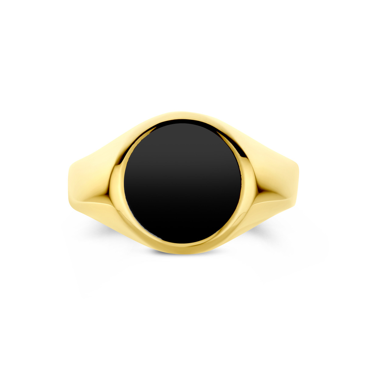 14-karaat gouden zegelring met glanzende onyx steen 11 mm breed