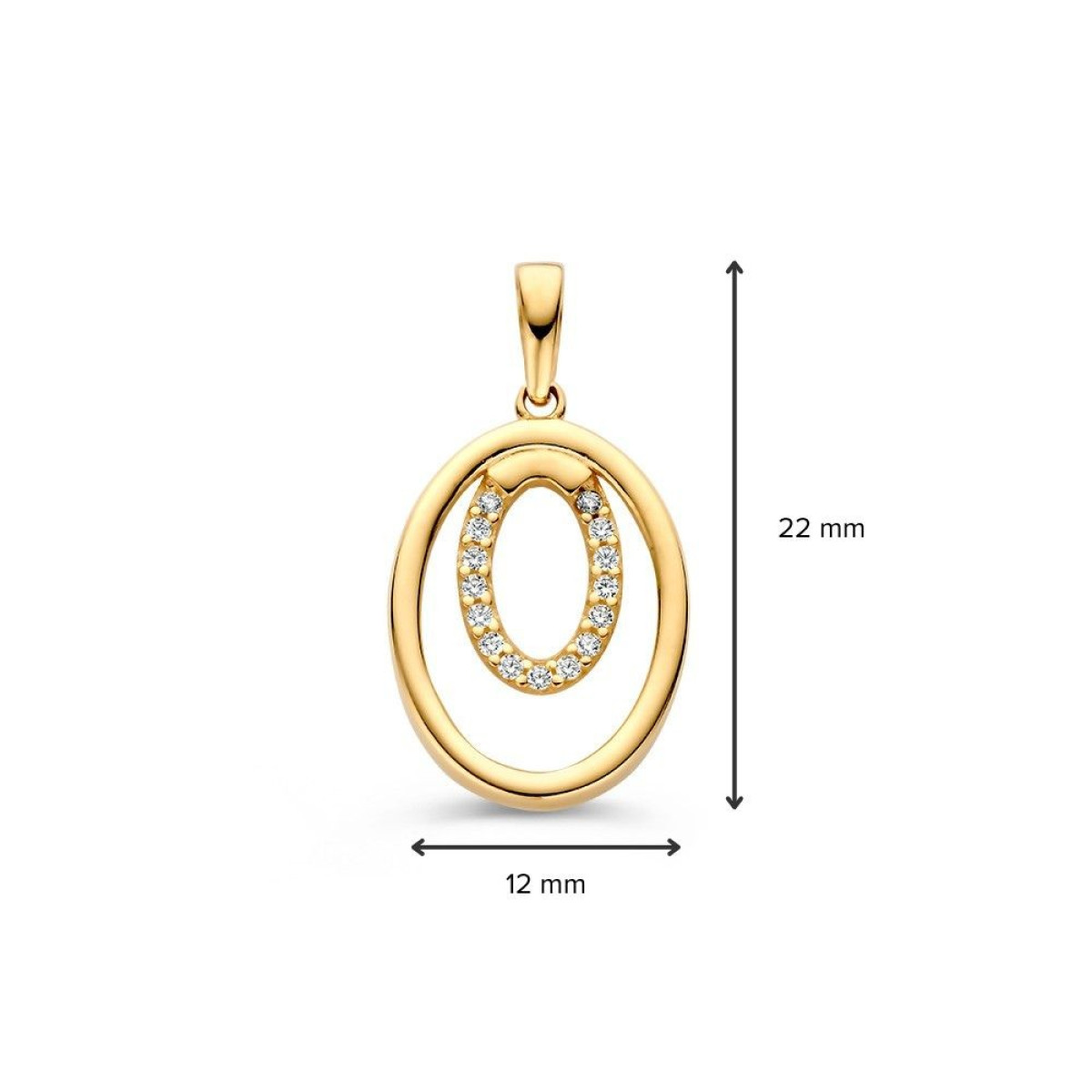 14-karaat gouden zirkonia hanger met opengewerkte ovalen - 12 mm x 22 mm