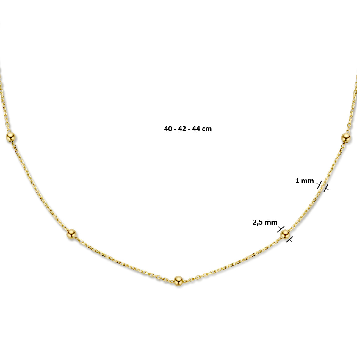 14-karaat ketting met bolletjes 2.5 mm - Lengte 40 - 42 - 44 cm