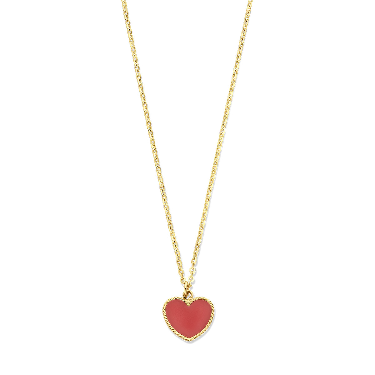 14-karaat gouden ketting met hartje van rode epoxy - Lengte 40-42 cm
