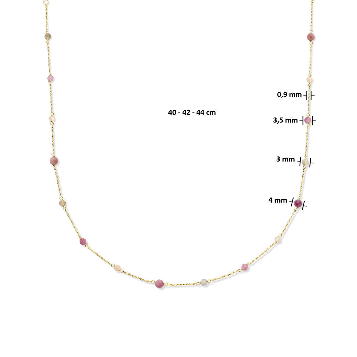 14-karaat ketting met toermalijn stenen 0.58 crt - Lengte 40 - 42 - 44 cm