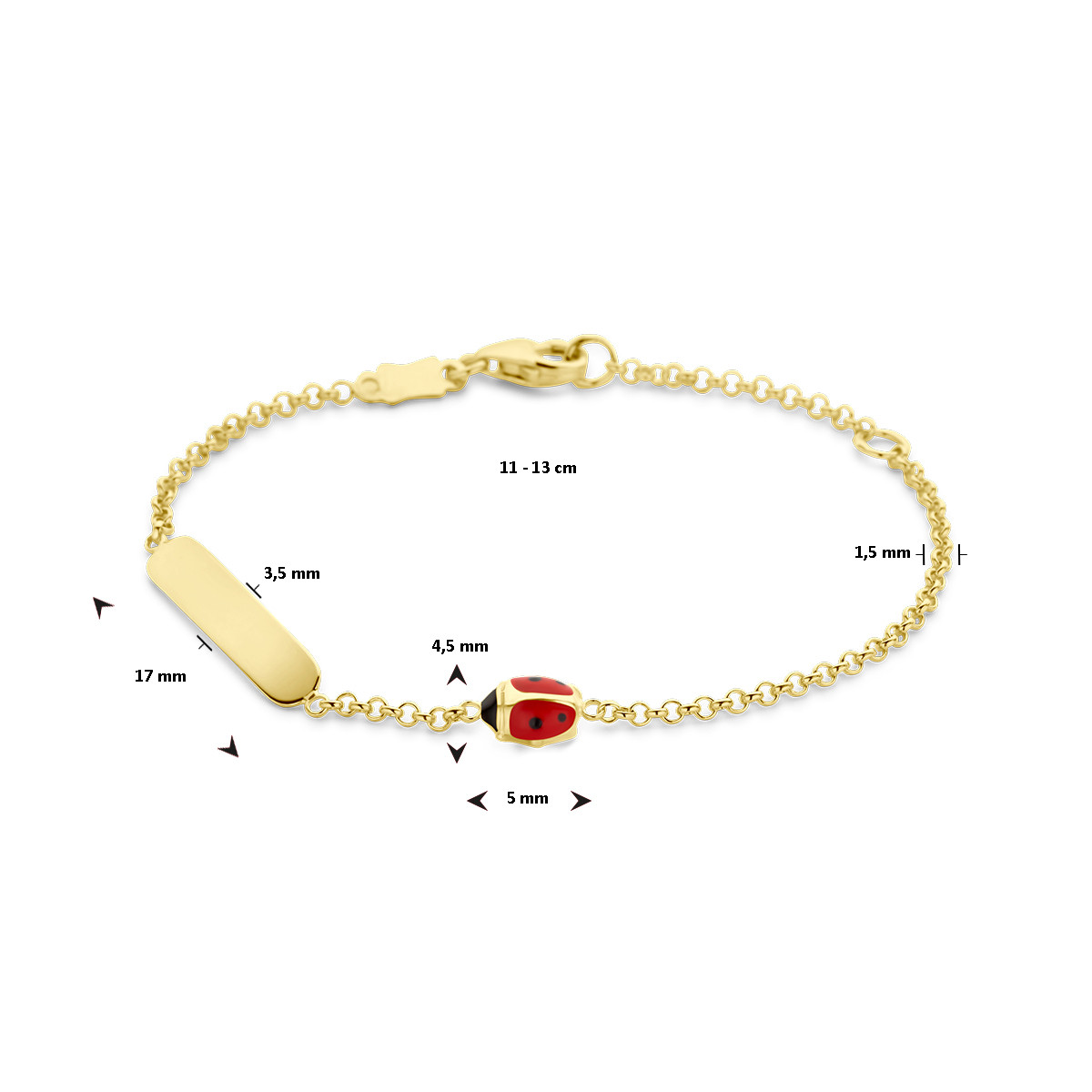 14-karaat kinder graveerarmband met lieveheersbeestje - Lengte 11-13 cm