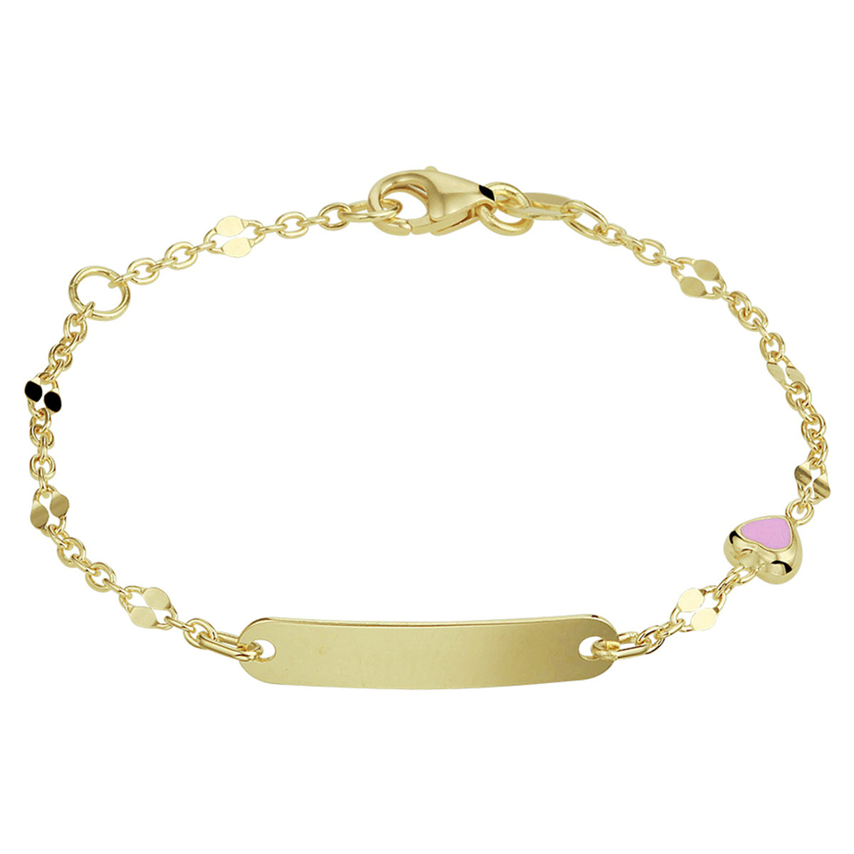 14-karaat kinder graveerarmbandje met roze hartje - Lengte 11 - 13 cm