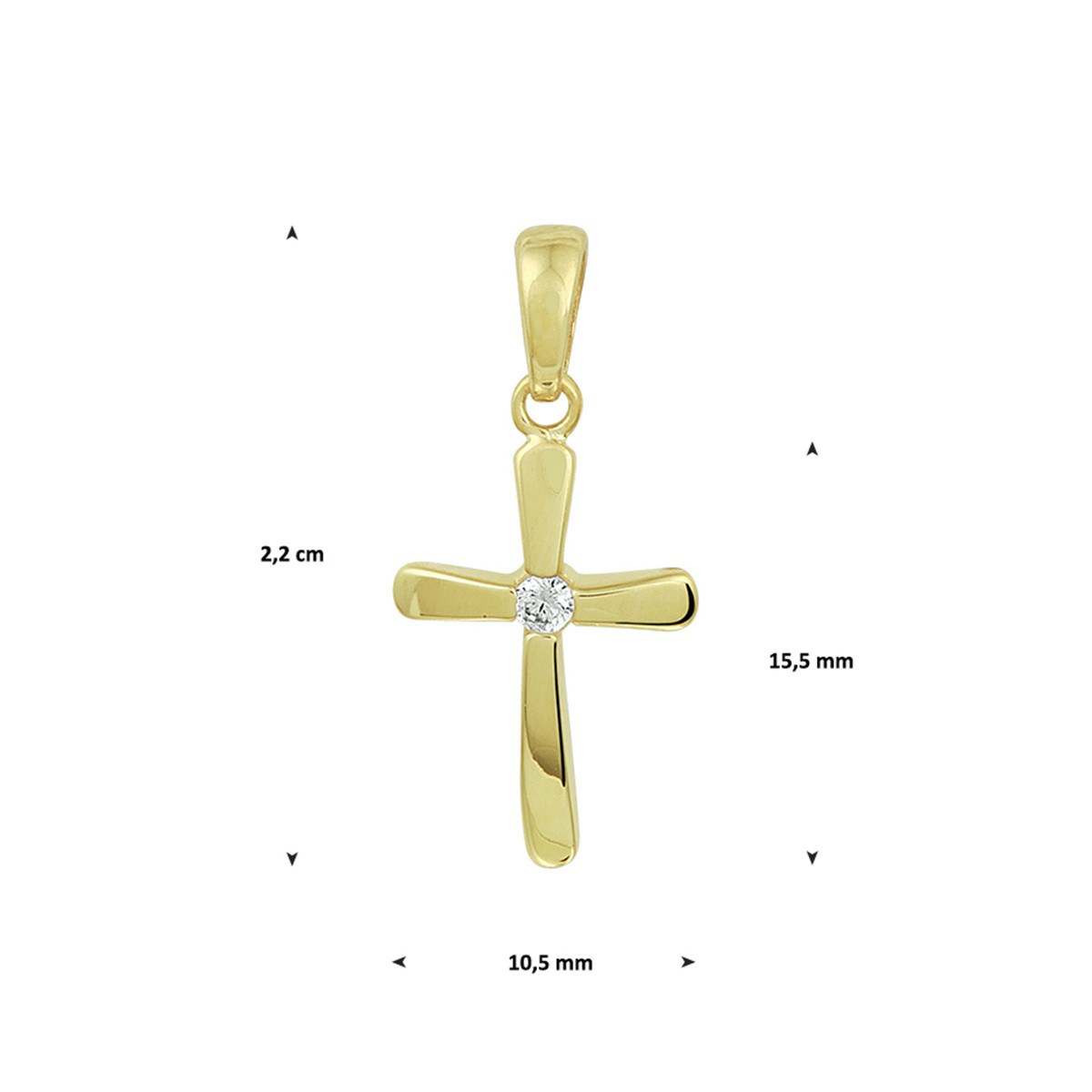 14-karaat kruis hanger met zirkonia - 15.5 x 10.5 mm