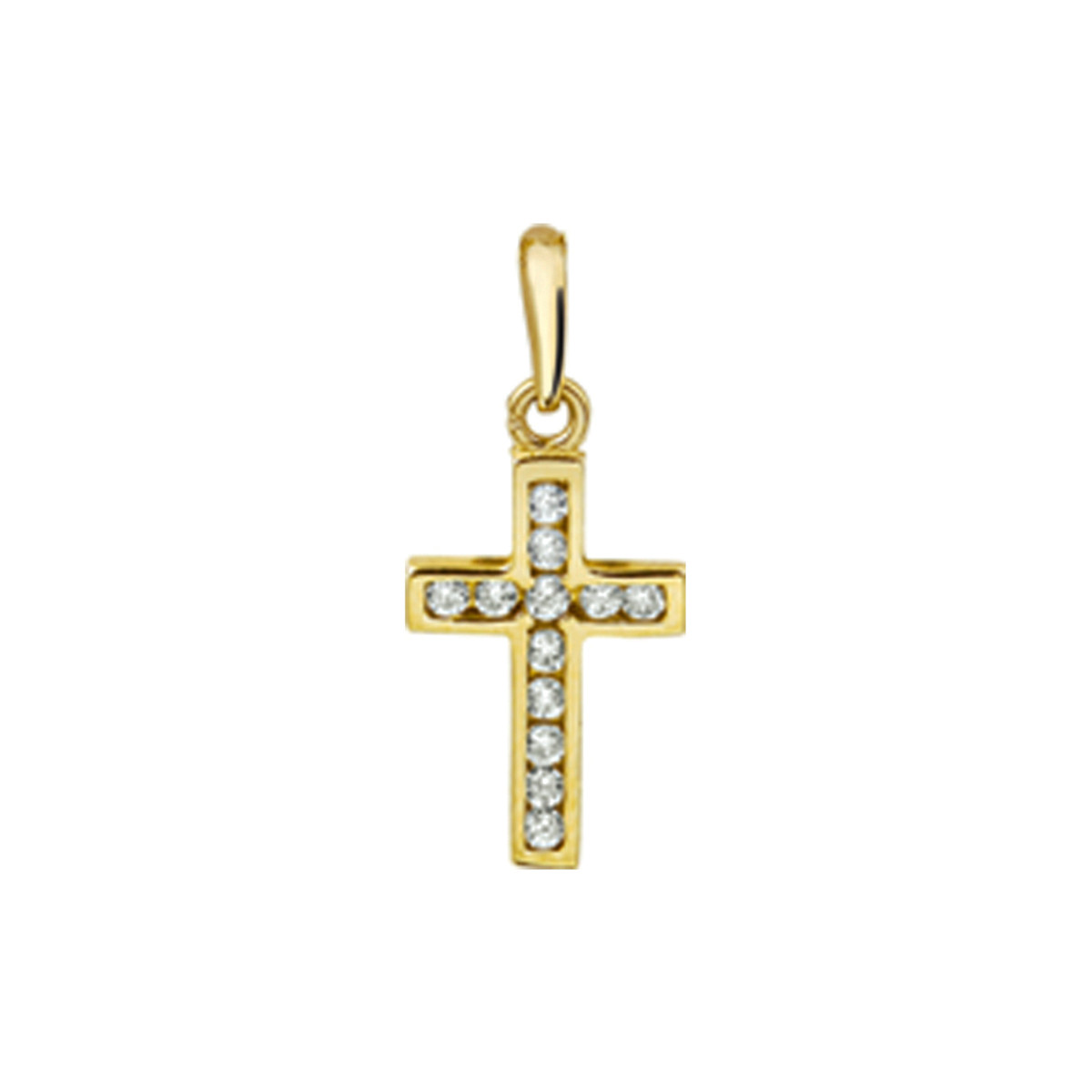 14-karaat kruis hanger met zirkonia's - 12.5 x 8 mm