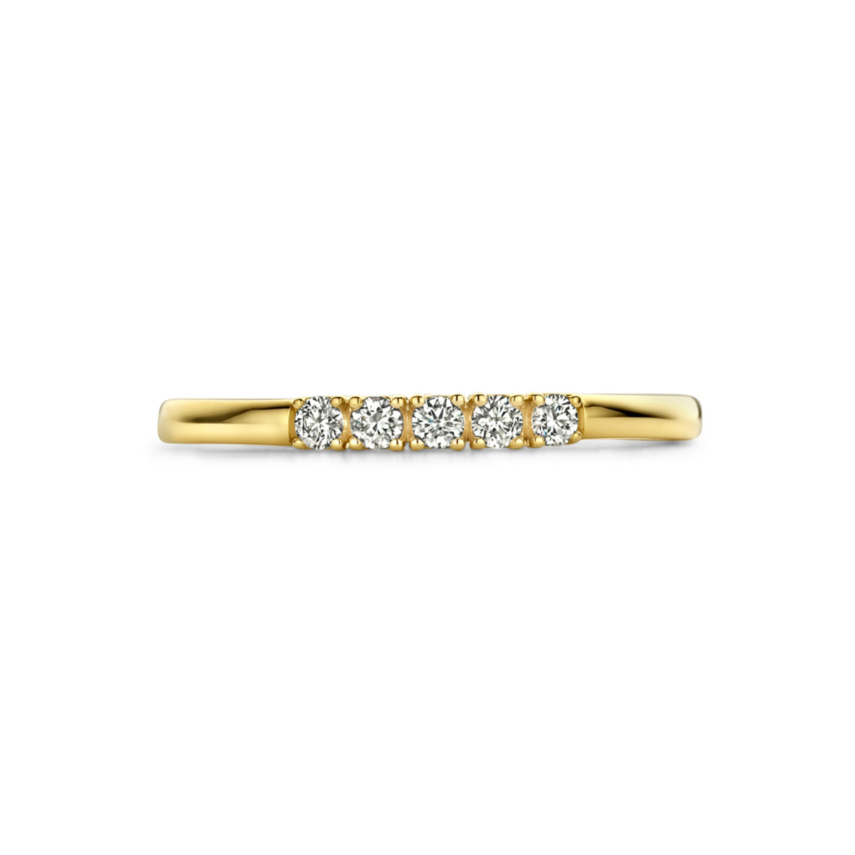 14-karaat memoire ring met vijf diamanten 0.15 crt