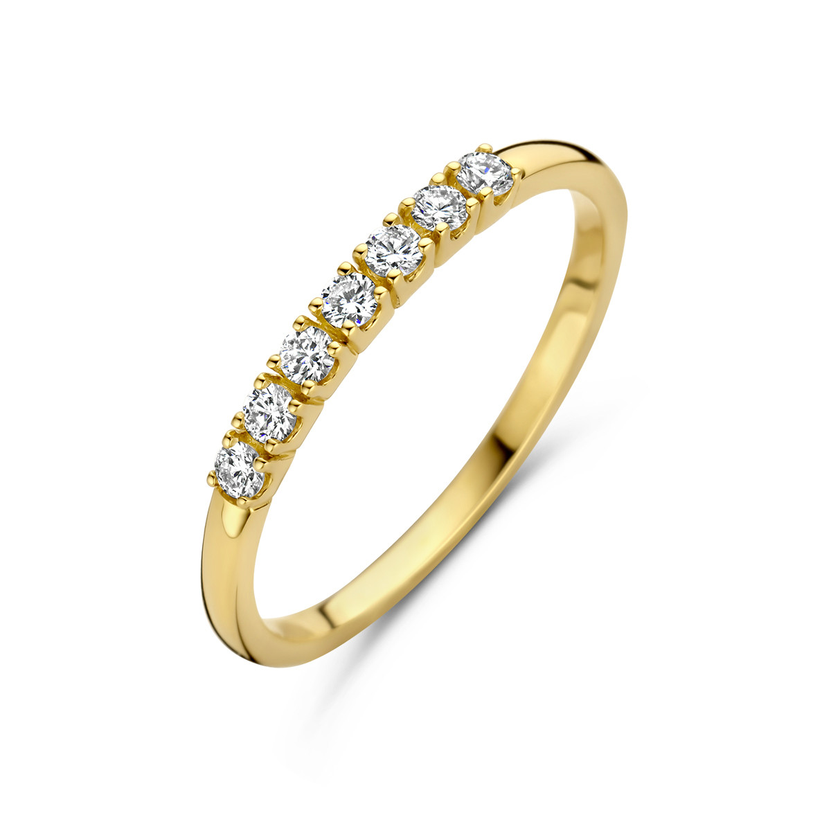 14-karaat memoire ring met zeven diamanten 0.21 crt