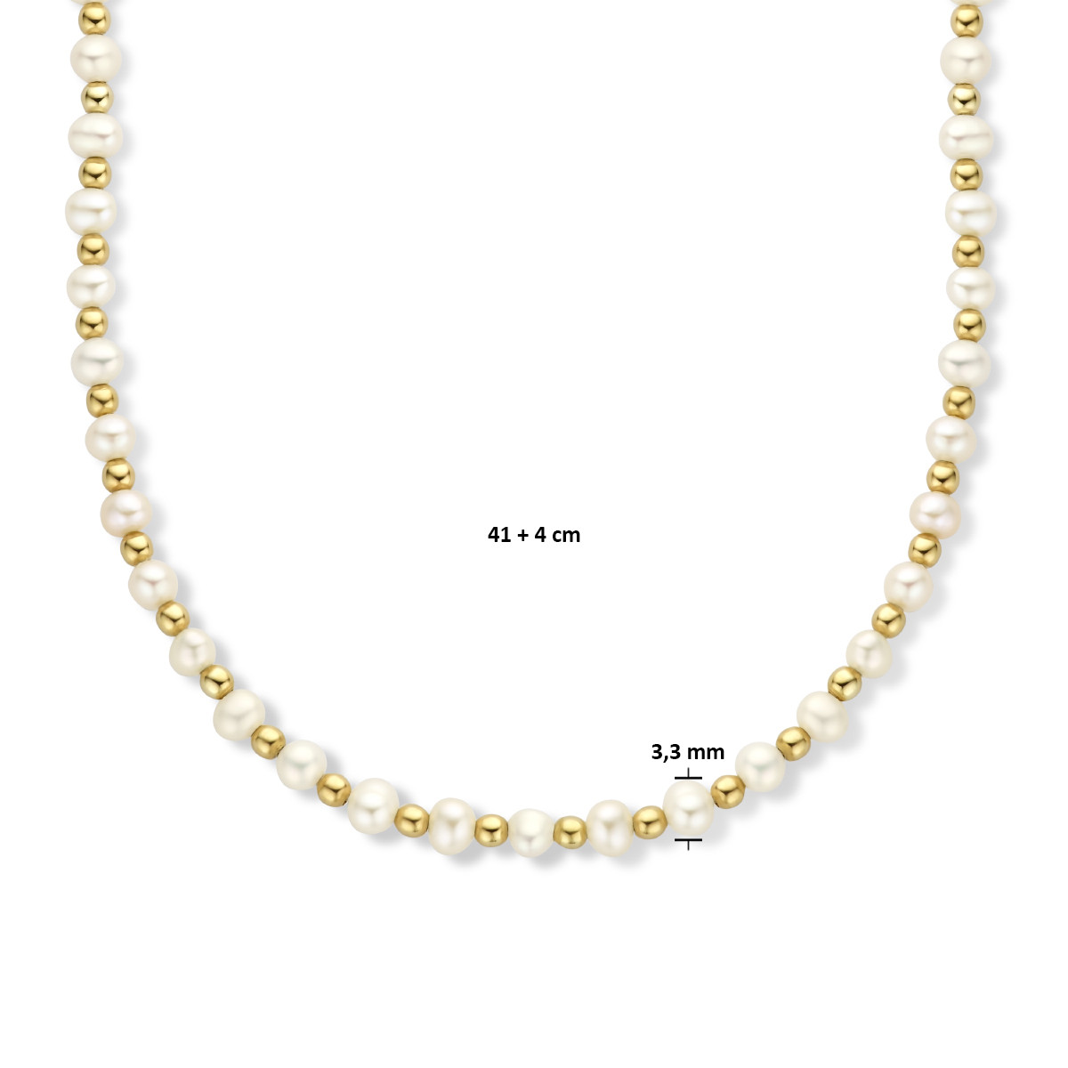 14-karaat parelketting met gouden bolletjes 3.3 mm breed - Lengte 41 + 4 cm