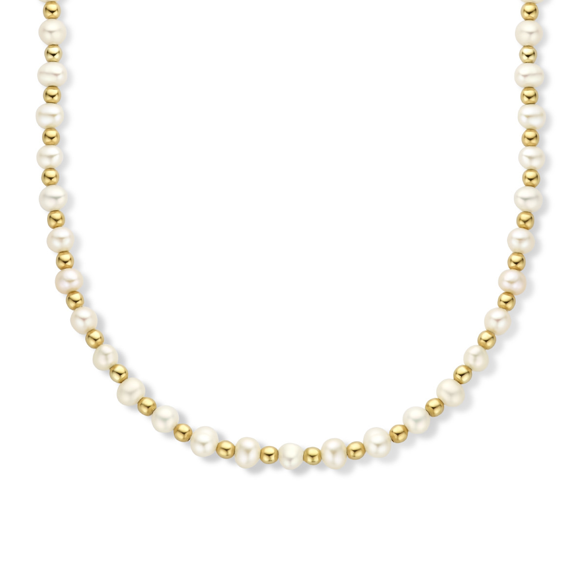 14-karaat parelketting met gouden bolletjes 3.3 mm breed - Lengte 41 + 4 cm