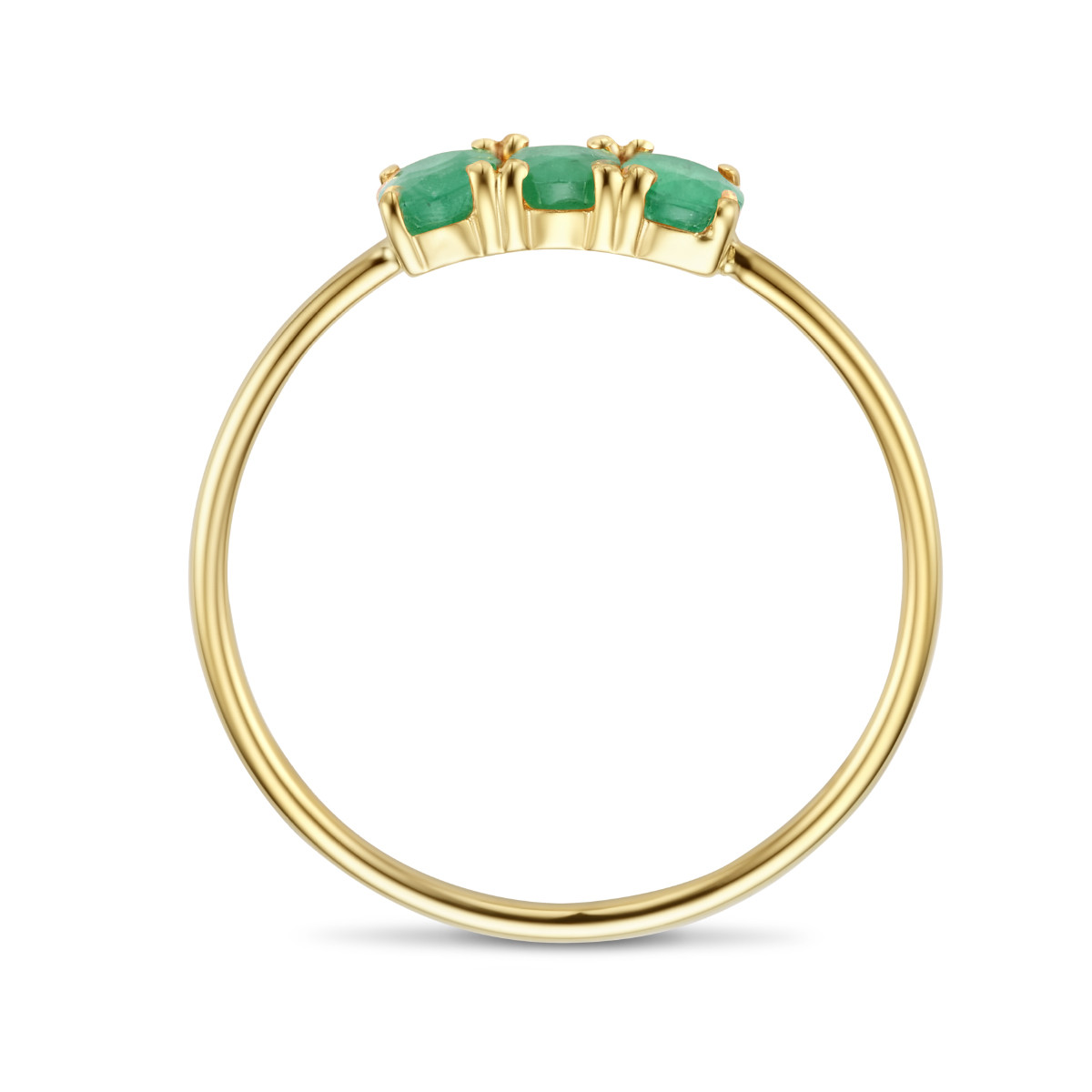 14-karaat ring met drie groene smaragd stenen 0.66 crt